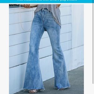 Navy high-waist flare jeans